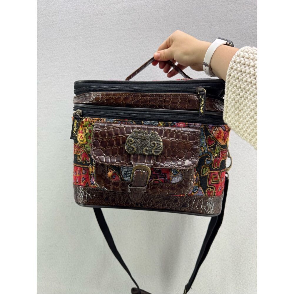 Laurel Burch Womens Multicolor Cat Faces Travel Cosmetic Makeup Train Case